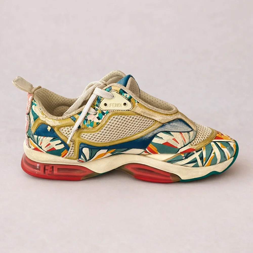 Fendi FFast Bird of Paradise Multicolor Floral Mesh Sneakers - Picture 4 of 8